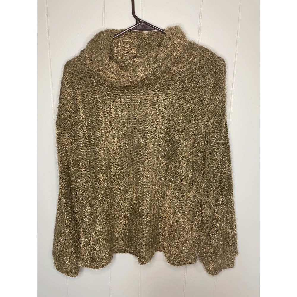 Como Blu Womens Olive Green Eyelash Knit Cowl Neck Fuzzy‎ Sweater Size M NEW